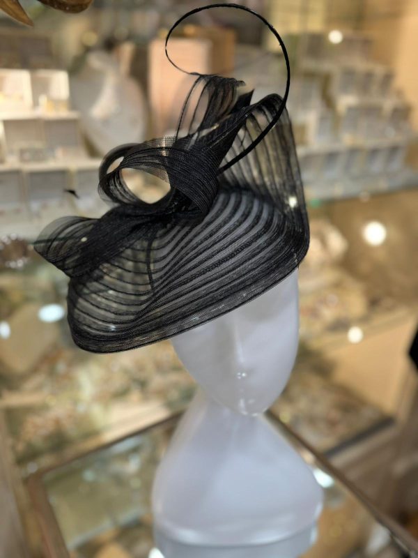 Black Wavy Fascinator with Ribbon Knot