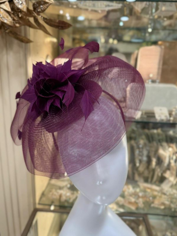 Cerise Fascinator with Veil and Feathers - Image 2