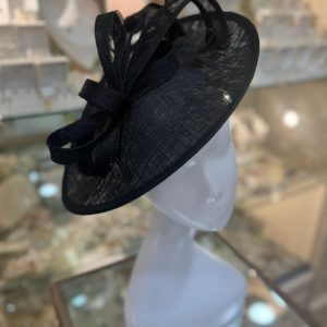 Black Broad Fascinator with Ribbon Knot