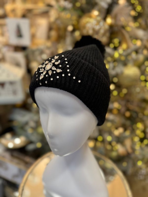 Winter Lined Hat with Pom-Pom Black - Image 2