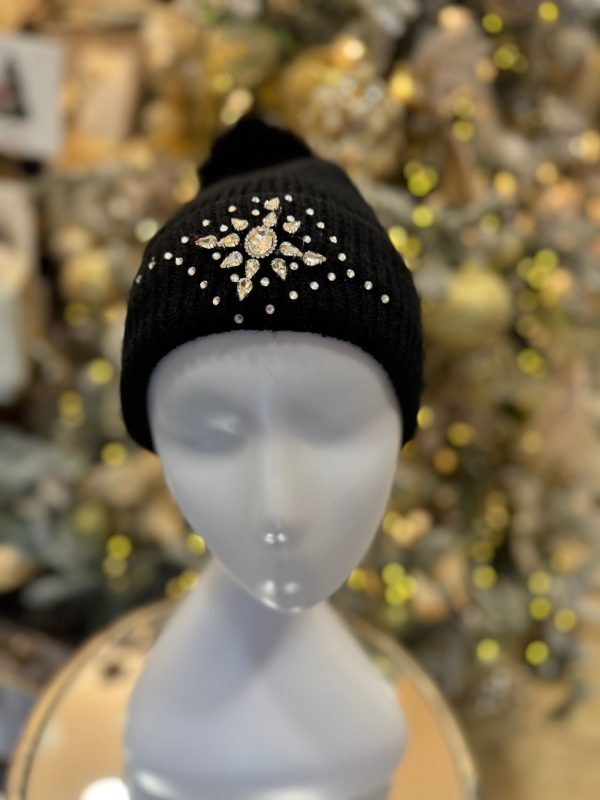 Winter Lined Hat with Pom-Pom Black