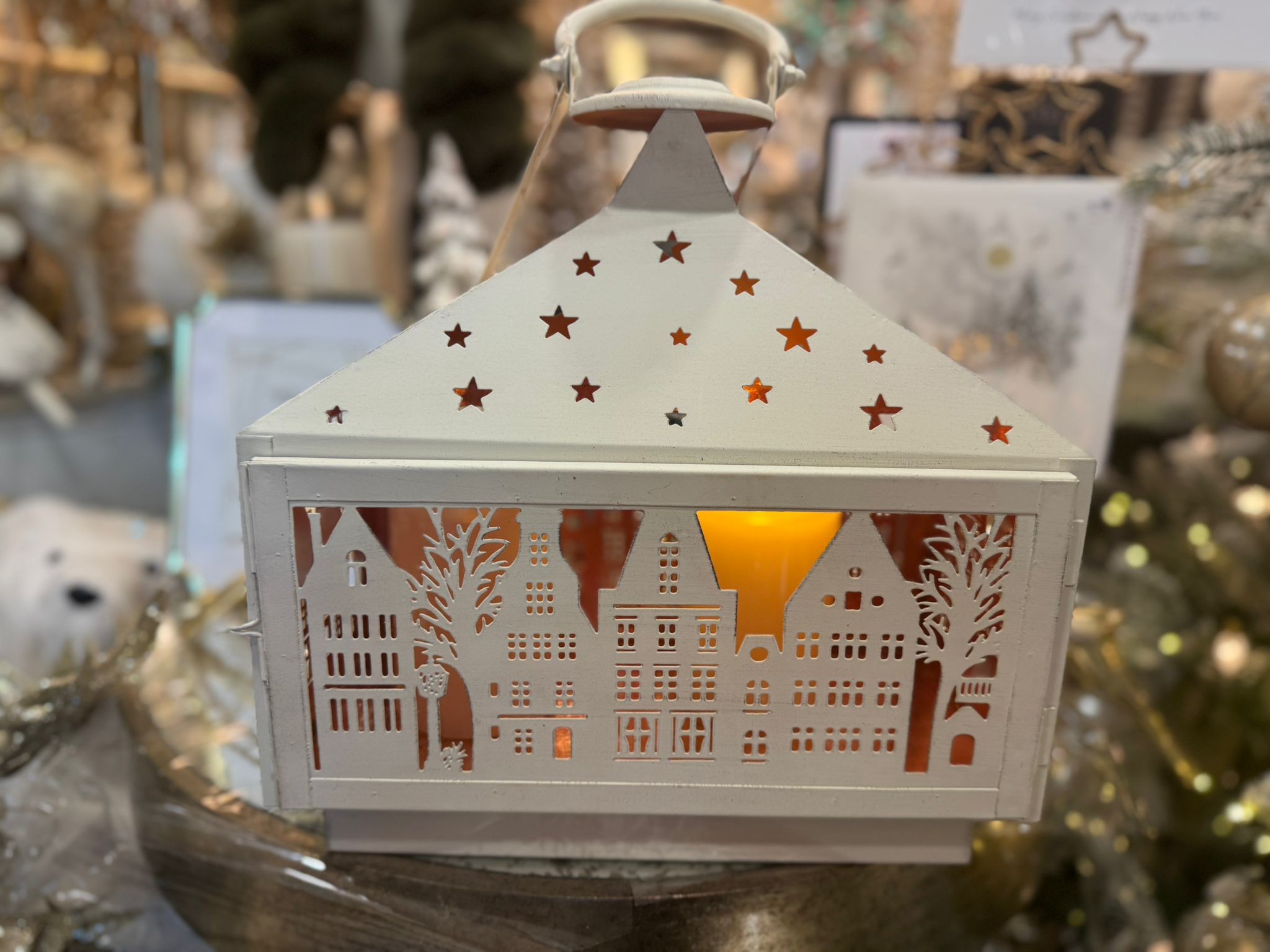 Rectangular Ivory Christmas Scene Lantern - Image 3