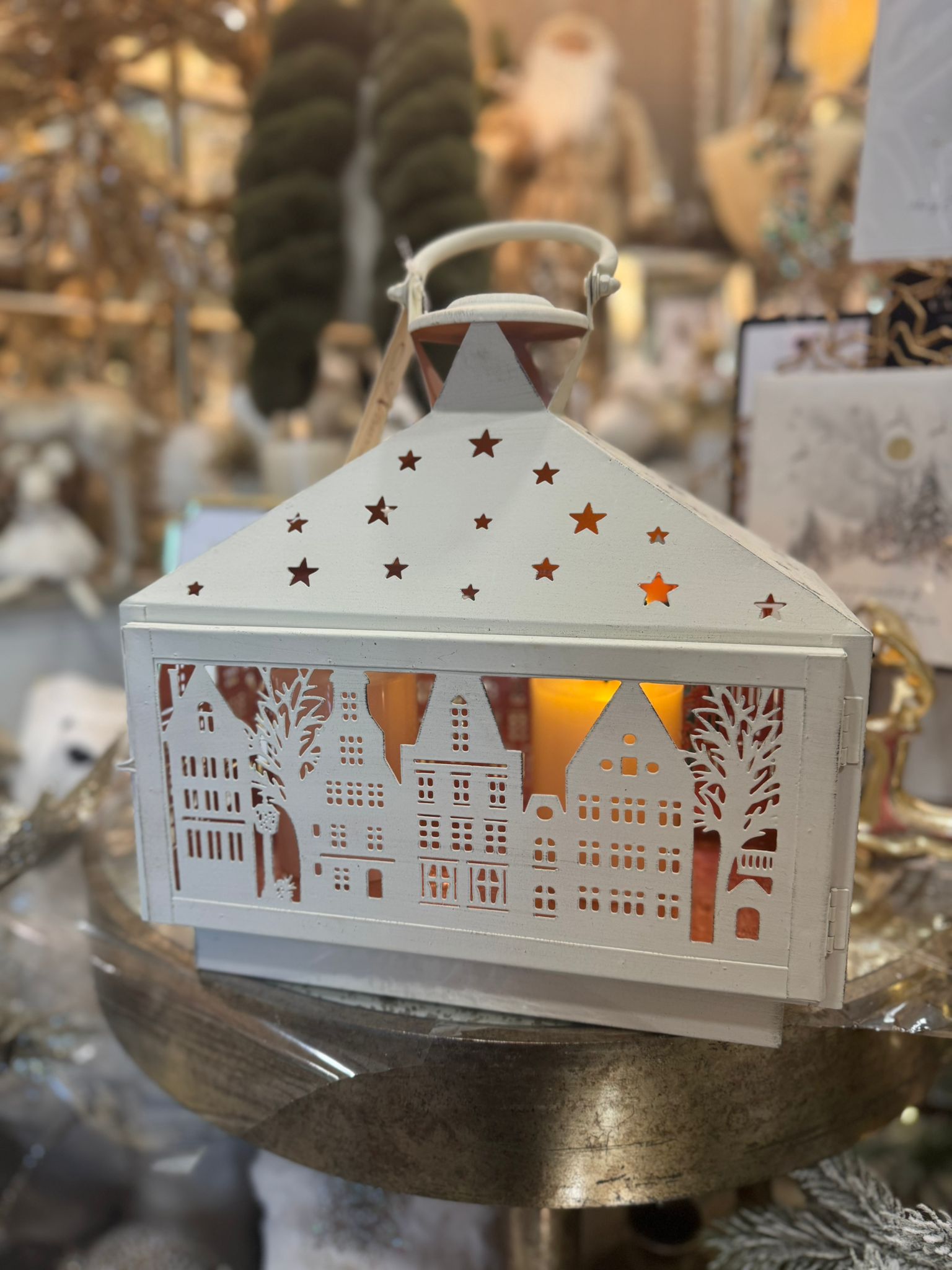 Rectangular Ivory Christmas Scene Lantern - Image 2