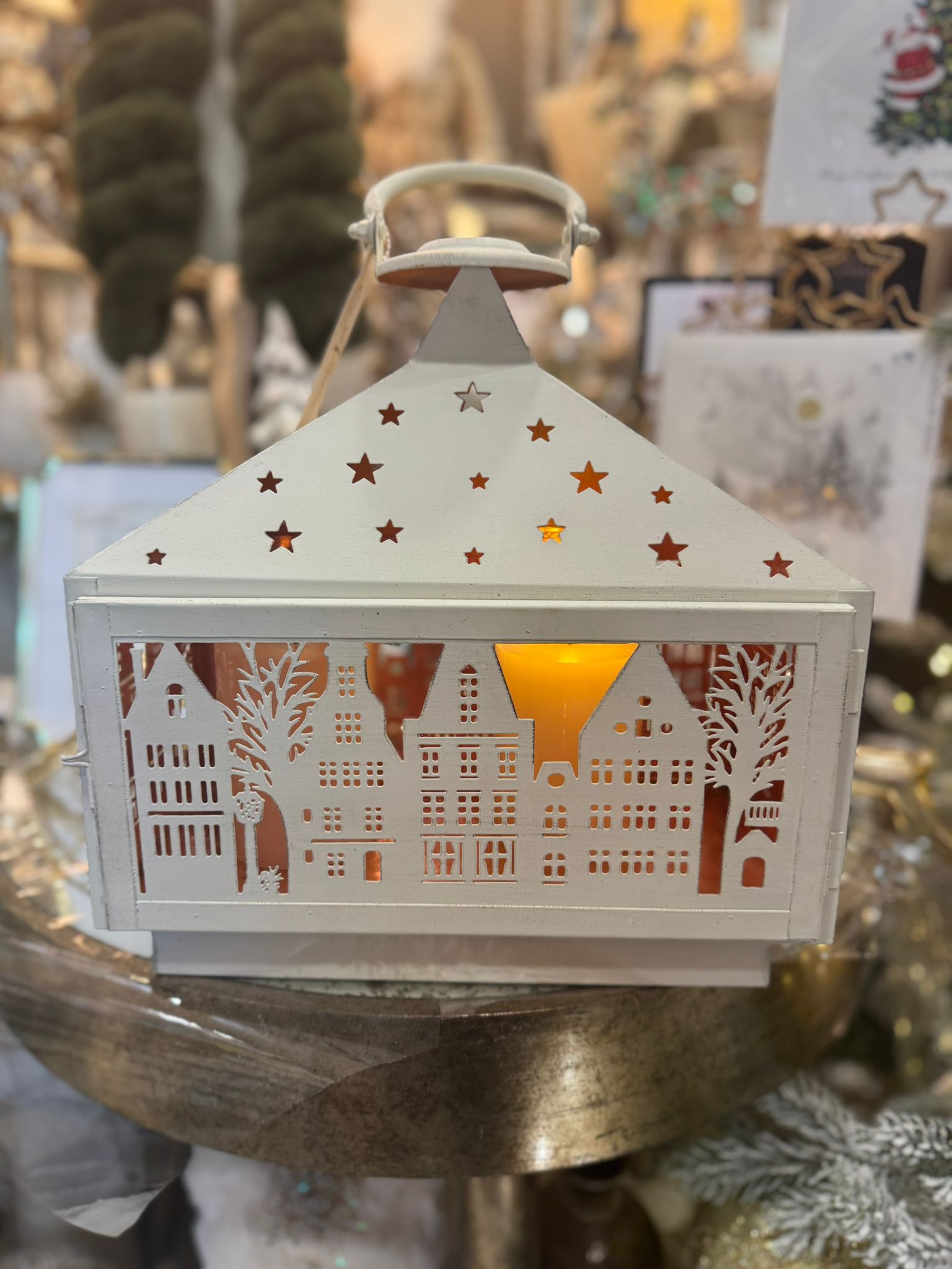 Rectangular Ivory Christmas Scene Lantern