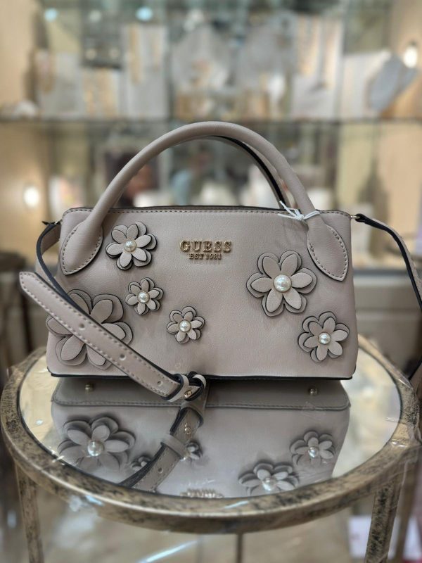 GUESS Zaria Girlfriend Floral Satchel Taupe - Image 2