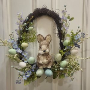 Easter Wreath Pastel Blue Eggs & Bunny