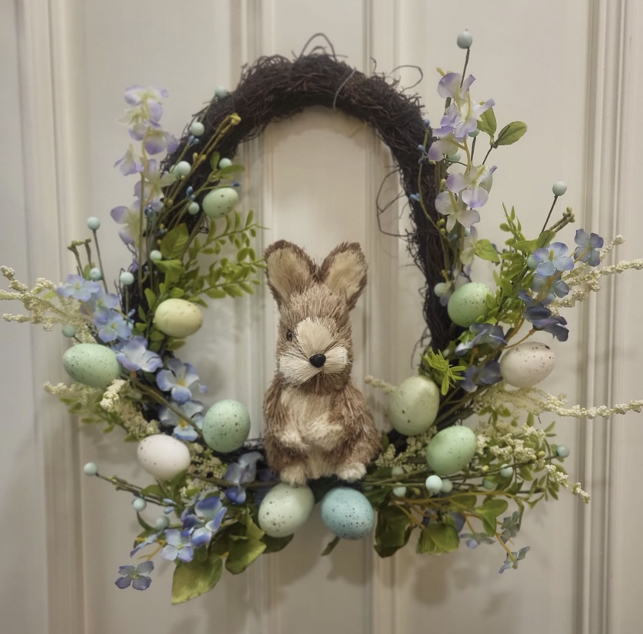 Easter Wreath Pastel Blue Eggs & Bunny