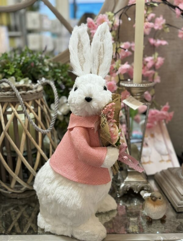 46cm White Bunny with Bouquet of Flowers