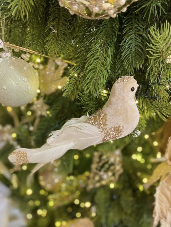 Bird White with Gold Trimming and Faux Pearl Design with Clip