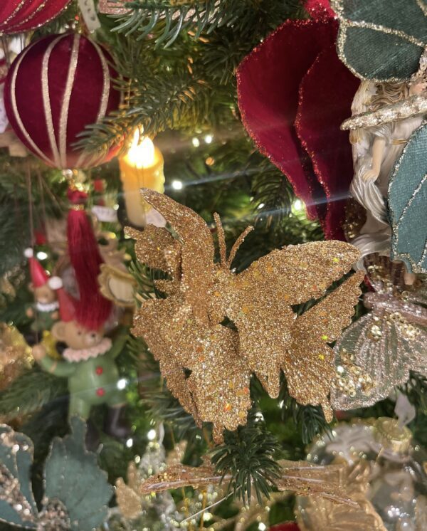 Glitter 3 Butterflies Tree Stem Decoration Gold