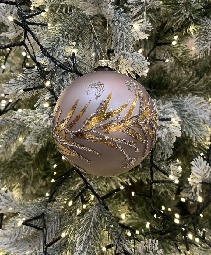Dusky Pink Ball Bauble with Gold & Silver Encrusted Detail