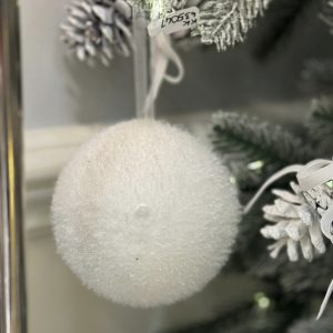 White Snowy Bauble White 10cm Diameter