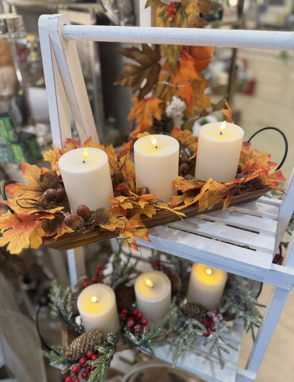 Wooden Tray Centrepiece with Autumnal & Xmas Foliage