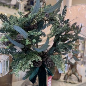 Green Velvet Bow Wreath with Pinecones & Foliage 45cm
