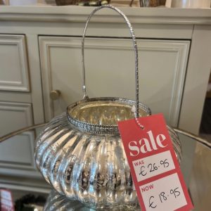 Antique Silver Glass Candle Holder with Handle