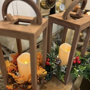 Wooden Lantern with Dual Decor Autumn or Xmas