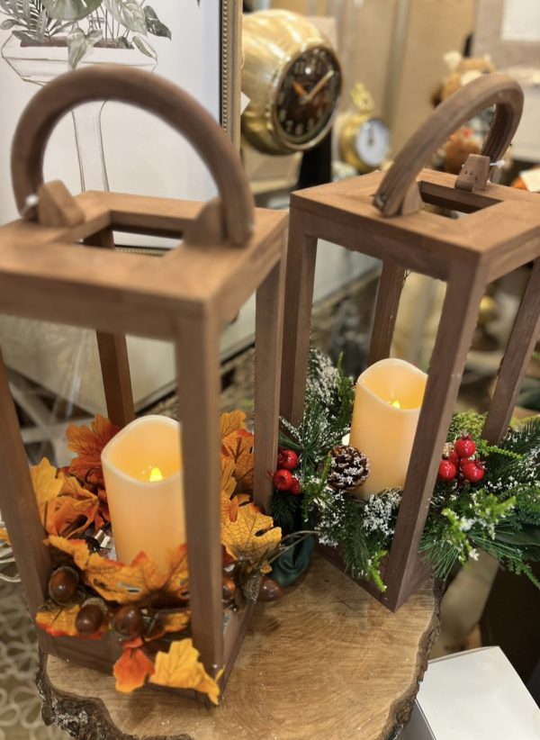Wooden Lantern with Dual Decor Autumn or Xmas
