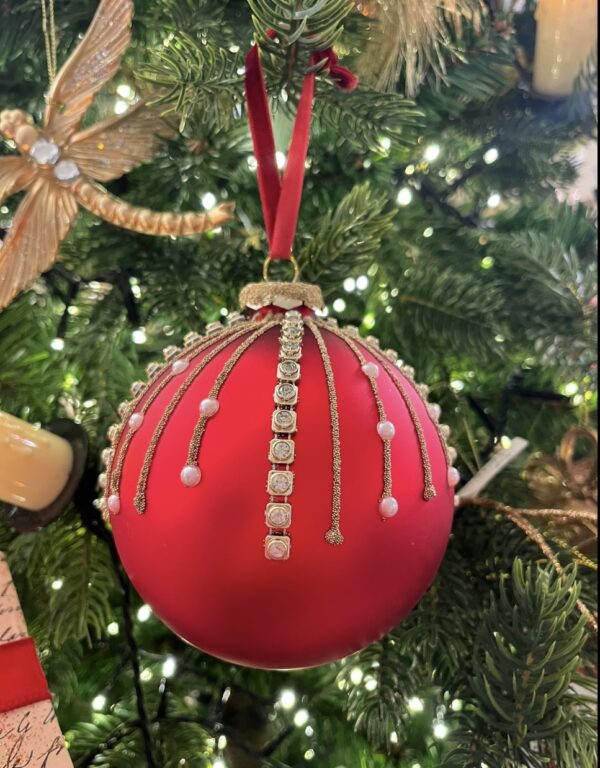 Red and Gold Diamanté Glitter Bauble