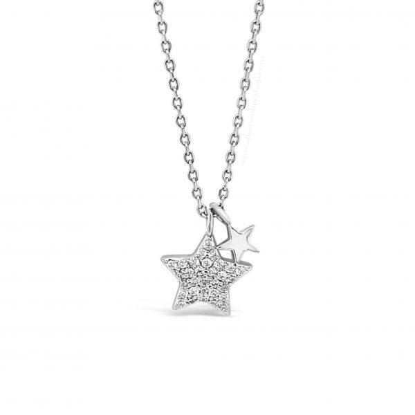 Jewel by Absolute JP253SL Pavé Star And Star Charm Silver Necklace