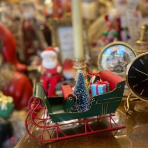 Iron Antique Finish Sleigh with Presents, Tree & Candy Cane Green/Red