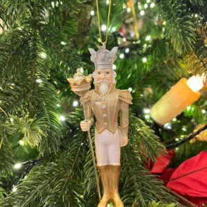 Hanging Polyresin King with Ragalia in Right Hand 13cm Gold/White