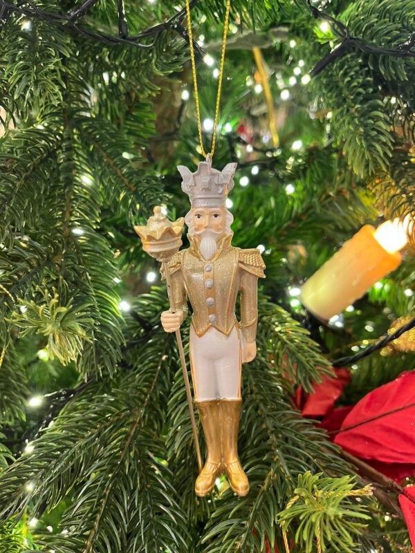 Hanging Polyresin King with Ragalia in Right Hand 13cm Gold/White