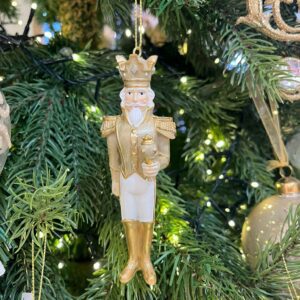 Hanging Polyresin King with Ragalia in Left Hand 13cm Gold/White