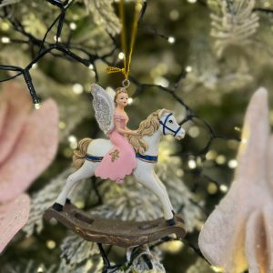 Angel on Rocking Horse Decoration Pink & White