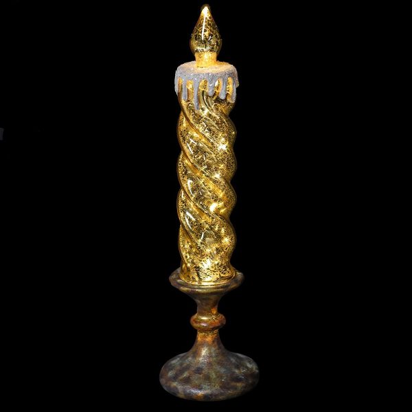 Large Lit Gold Glass Candlestick Decoration 330 mm - Image 2