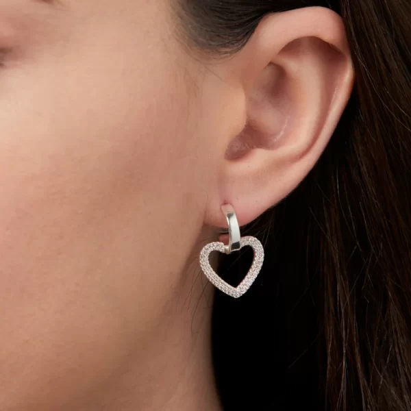 SILVER HOOP & HEART EARRINGS - Image 2