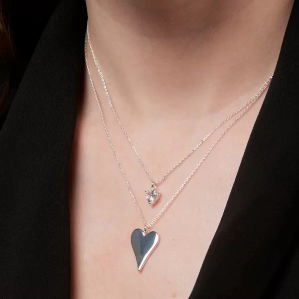 SILVER DUO DROOPING HEART NECKLACE - Image 3