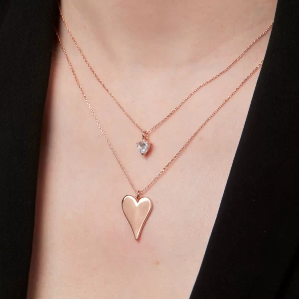 ROSE GOLD DUO DROOPING HEART NECKLACE - Image 3