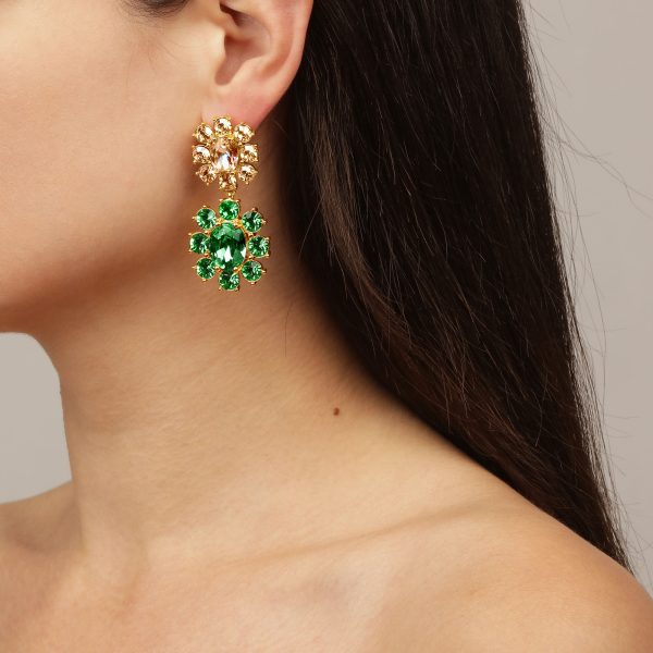 LINA Earrings with Gold & Green Crystals Gold - Image 2