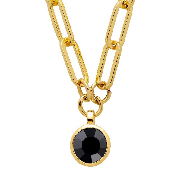 LISANNA Chunky Short Necklace with Large Black Crystal Pendant Gold