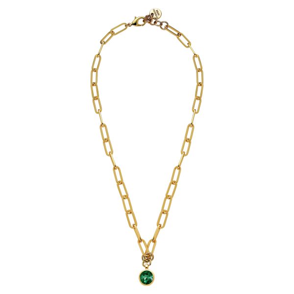 LISANNA Chunky Short Necklace with Large Green Crystal Pendant Gold - Image 3