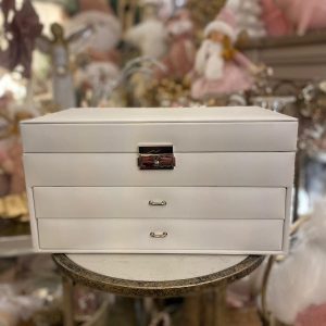 Jewellery Box with Mirror Lockable Ivory Bonded Leather