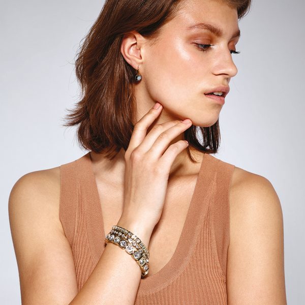 LOUISE Black Crystal Hook Earrings Gold - Image 2