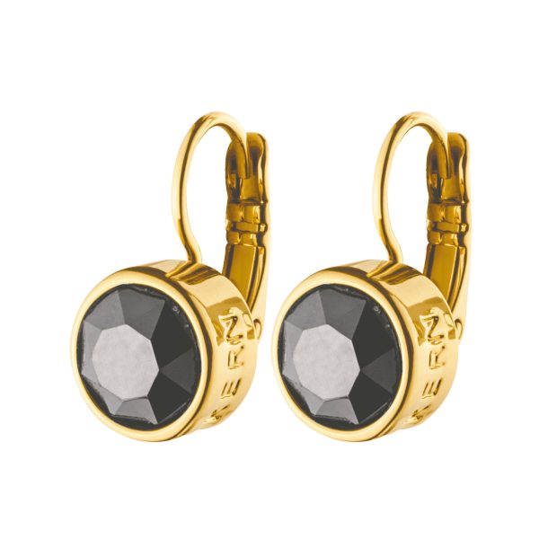 LOUISE Black Crystal Hook Earrings Gold
