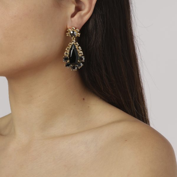 LUCIA Hook Earring With Black Crystals Gold - Image 2