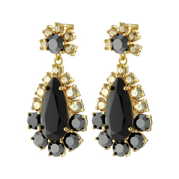 LUCIA Hook Earring With Black Crystals Gold