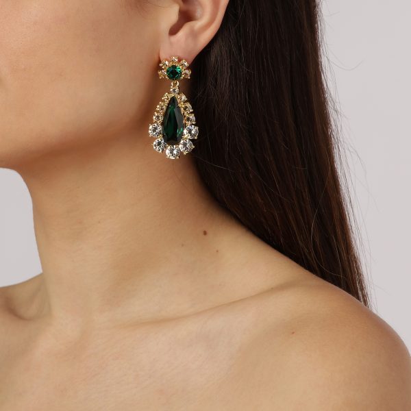 LUCIA Hook Earring With Green Crystals Gold - Image 2