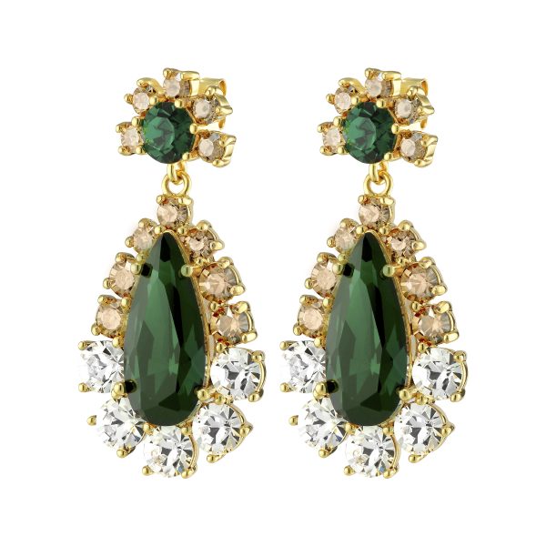LUCIA Hook Earring With Green Crystals Gold