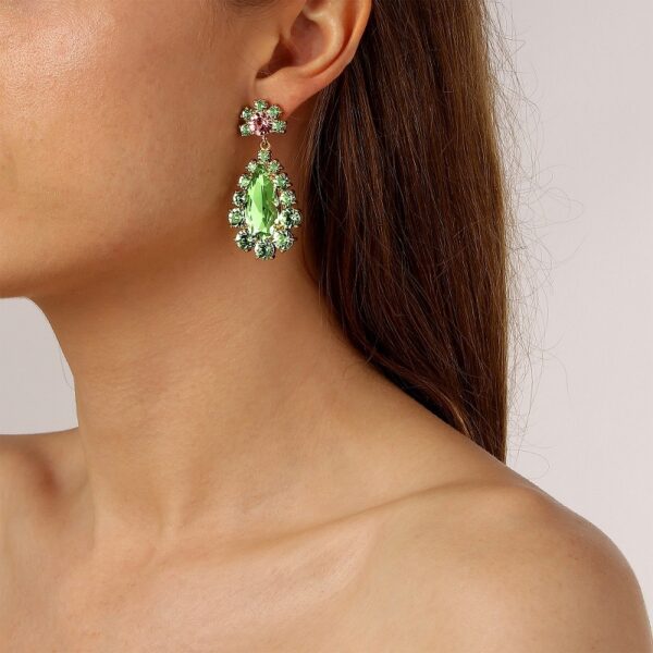 LUCIA Earrings with Crystals Light Green/Gold