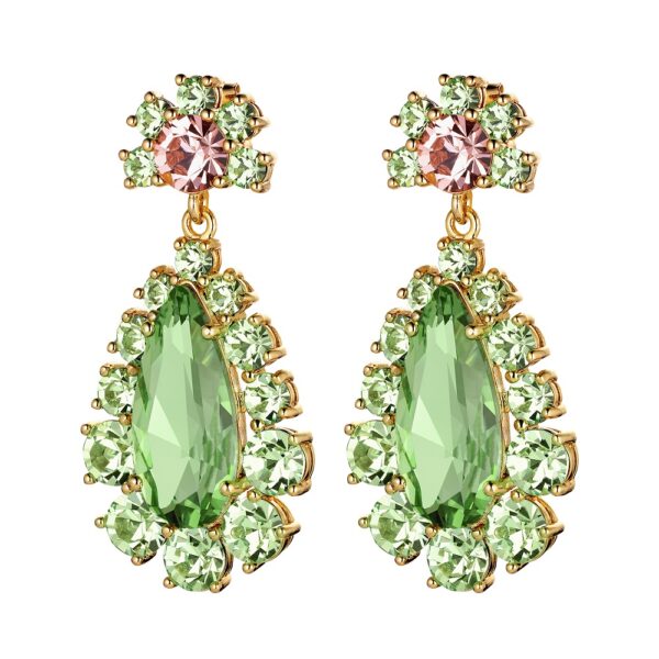 LUCIA Earrings with Crystals Light Green/Gold - Image 2
