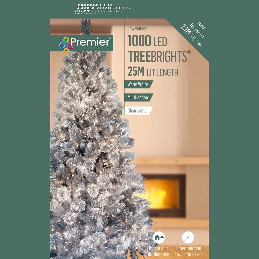 Premier 1000 LED Multi-Action TreeBrights Christmas Tree Lights with Timer WHITE