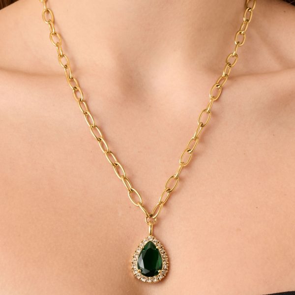 METTA Necklace with Green Crystal Gold - Image 3