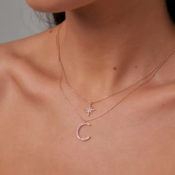 MOON & STARS LAYERED SILVER NECKLACE - Image 3