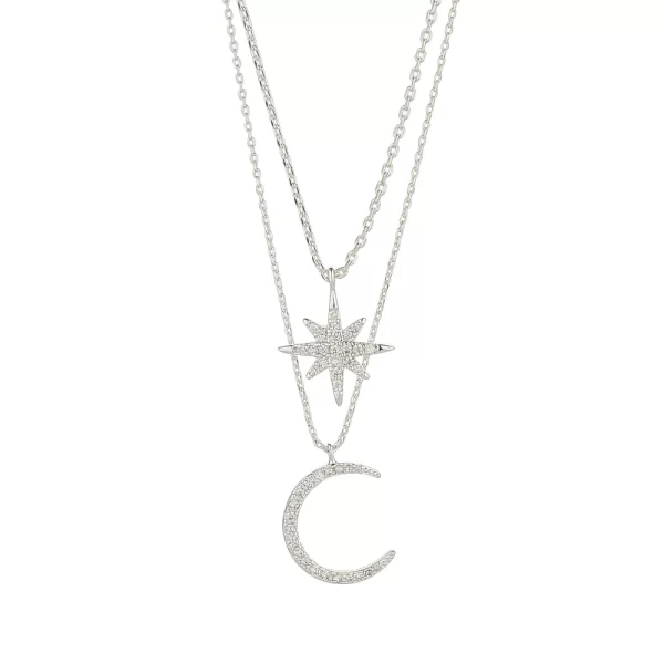 MOON & STARS LAYERED SILVER NECKLACE