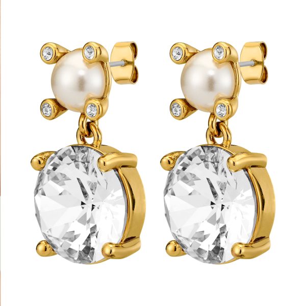 NICOLA Earring with Clear Crystals & White Pearl Gold