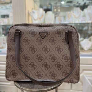 GUESS Berta Travel Bag Latte Logo Brown Logo